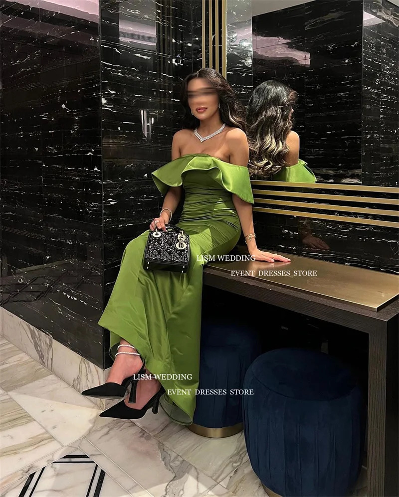 LISM Elegant Dark Green Mermaid Evening Party Dresses Off Shoulder Customized Ankle Length Formal Occasion Dress Event Prom Gown 250106