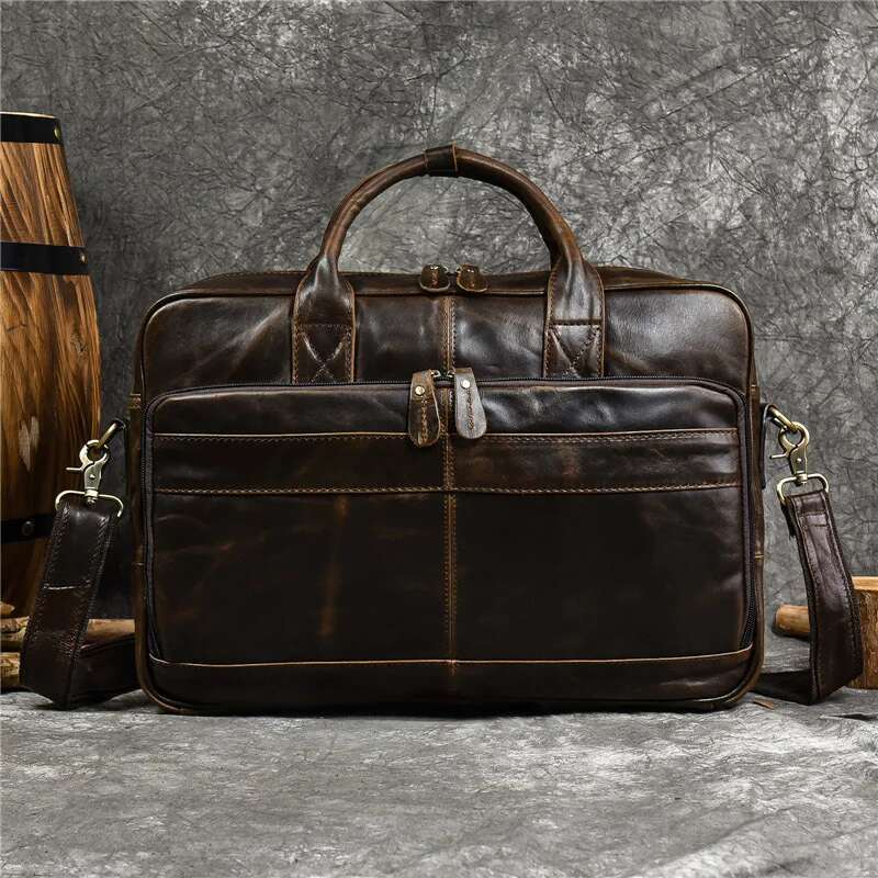Men's Genuine Leather Briefcase, Business Handbag, Top Layer Cowhide Shoulder And Cross - Body Bag For Carrying Laptop Outdoor