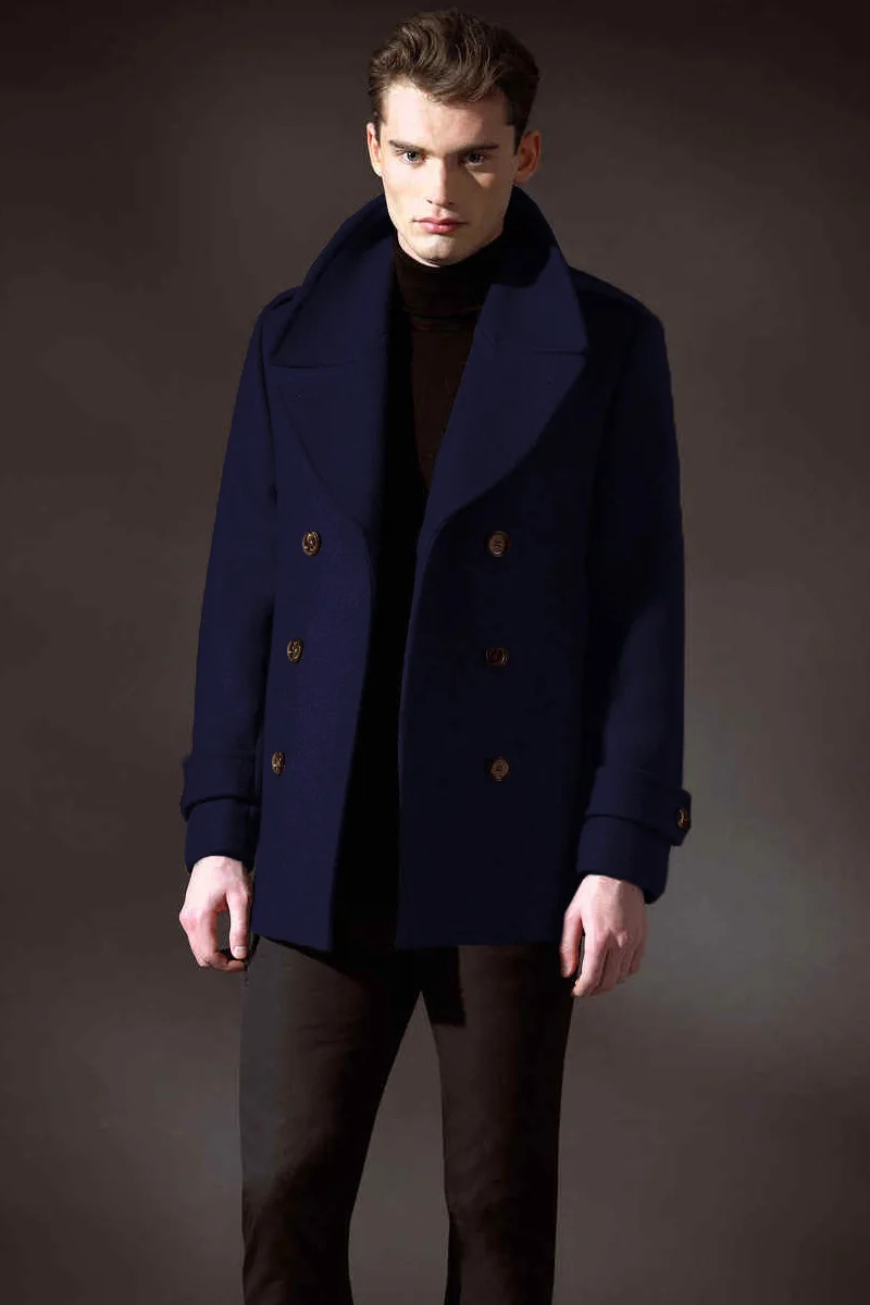Mens woolen coat highend show youth winter doublebreasted large lapel short 250106
