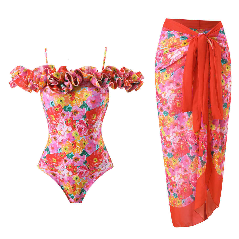 Women's Wear High Quality One Piece Swimsuit Ral Ruffle Printed Push Up Women Bikini Set Swimwear Slimming Bathing Suit Beach Wear