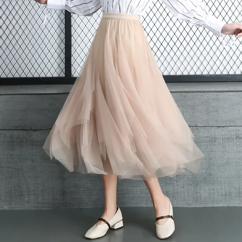 Asymmetrical High Waist Ruffles Mesh Tutu Long Midi Skirt Irregular Tulle for Women Black Harajuku Summer Goth Clothes 250106