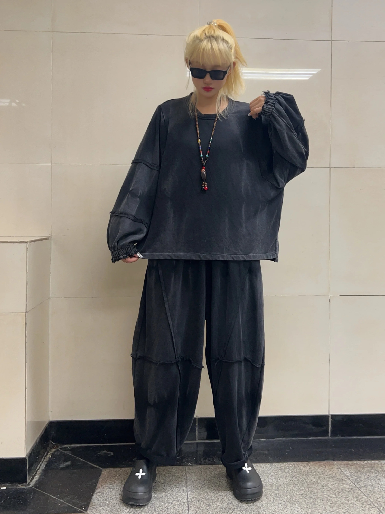 Vintage Fashion Long Sleeved Round Neck Loose Hoodie Casual Harem Pants Twopiece Set Spring Autumn Women ZF423 250106