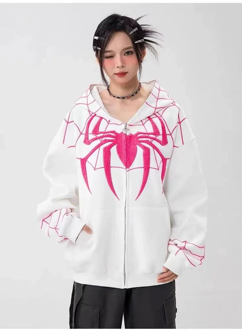Gothic Y2k Anime Embroidered Zipper Spider Hoodie Mens Sportswear Harajuku Oversized Hip Hop Long Sleeve Hoodie Mens 250109