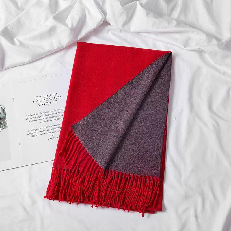 T073 autumn and winter new double-sided solid color cashmere scarf thickened tassel ladies two-color warm shawl versatile neck scarf