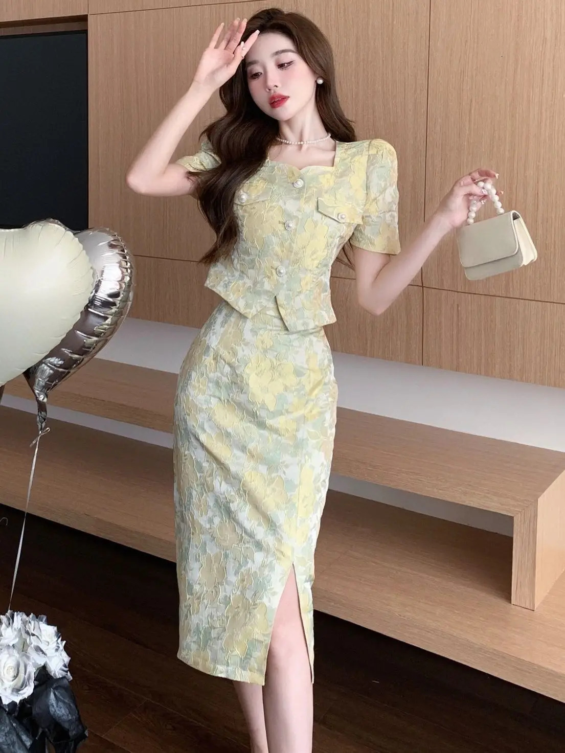 Xiaoxiangfeng Womens Set Skirt SpringSummer Elegant Celebrity Jacquard Short Top Half skirt Two piece 250106