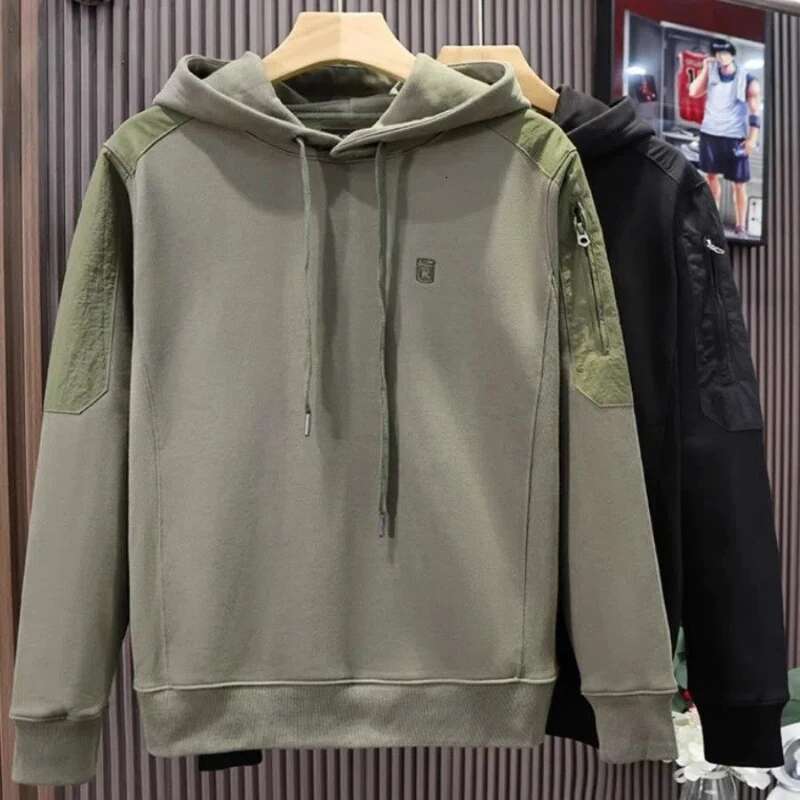 Cotton Knitted Men's New Bottom Coat Heavy Splicing Color Contrasting Trendy Brand Hoodie