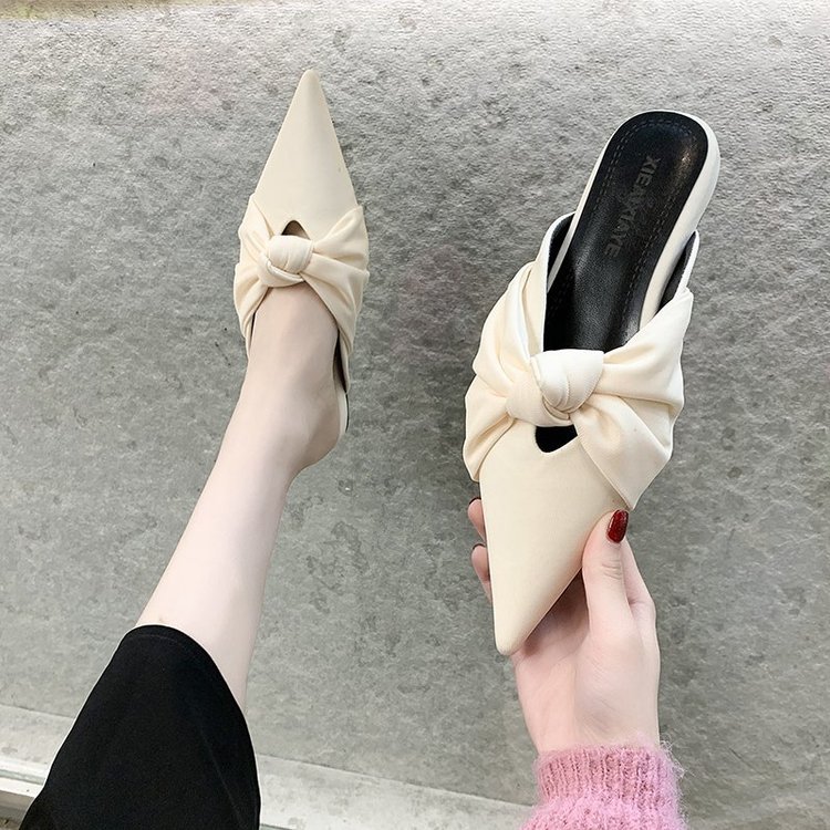 Women Slippers Fashion Bow Design Pointed Toe Trendy hot Versatile Triple Black Beige Purple Free shipping