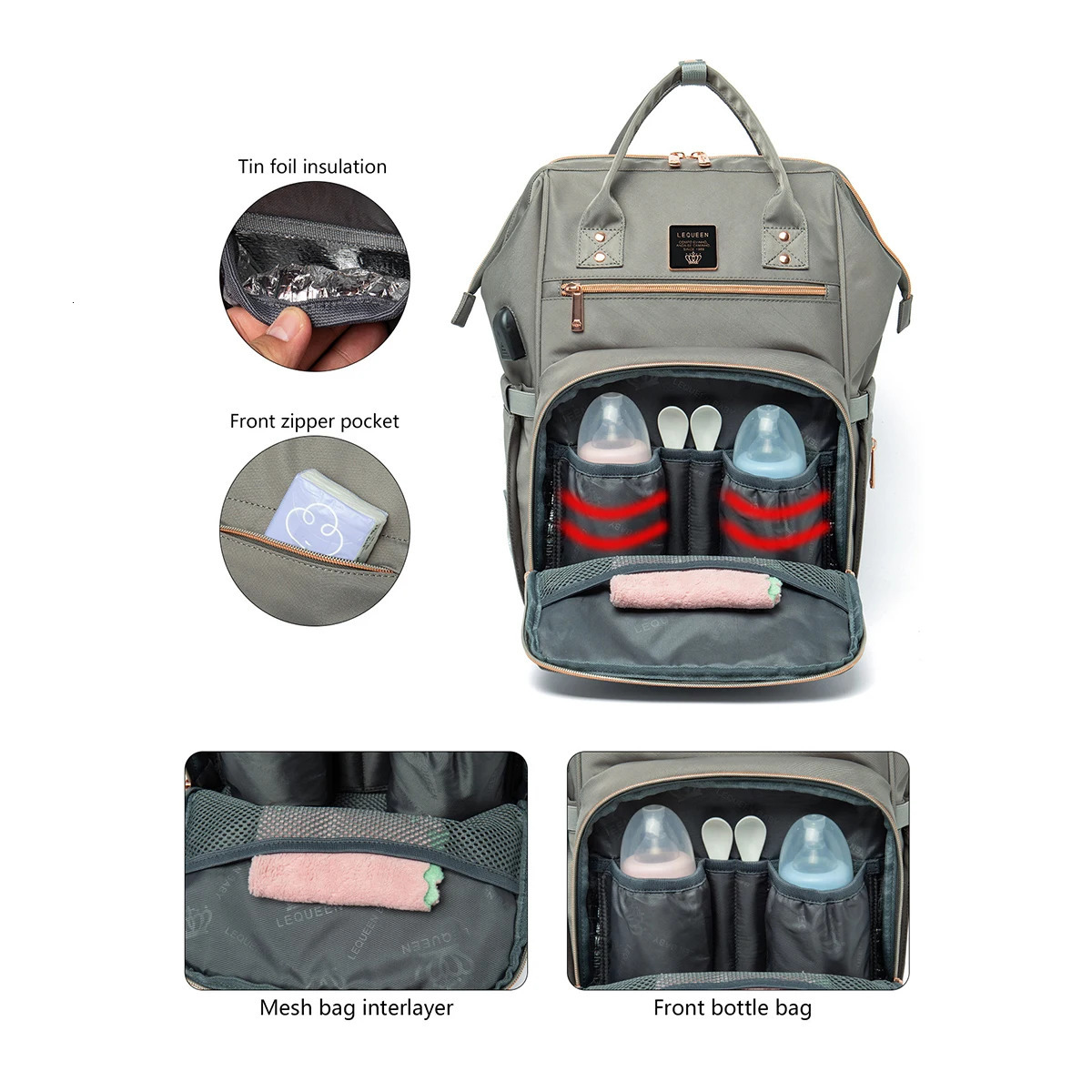 LEQUEEN Diaper Bag Backpack Large-capacity Baby Bag Multifunctional Water-repellent Travel Backpacks Mommy Maternity Bag 250106