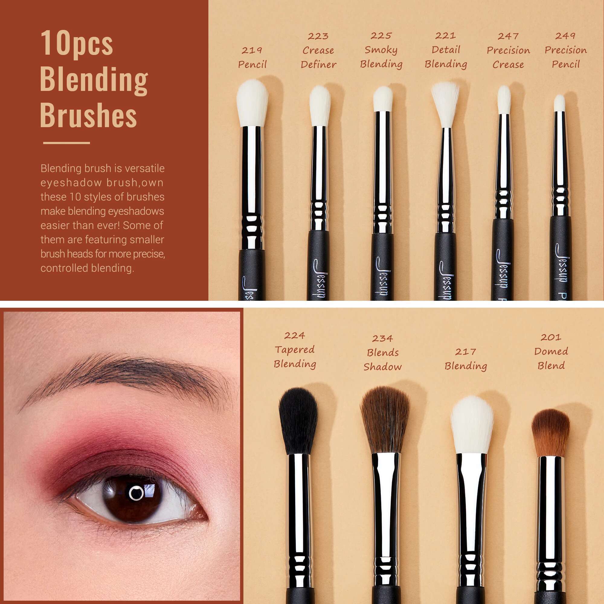 Jessup Brushes Set,Professional Makeup Brush,Synthetic Eye Blending Eyeshadow Brush Eyebrow Crease Shader T341