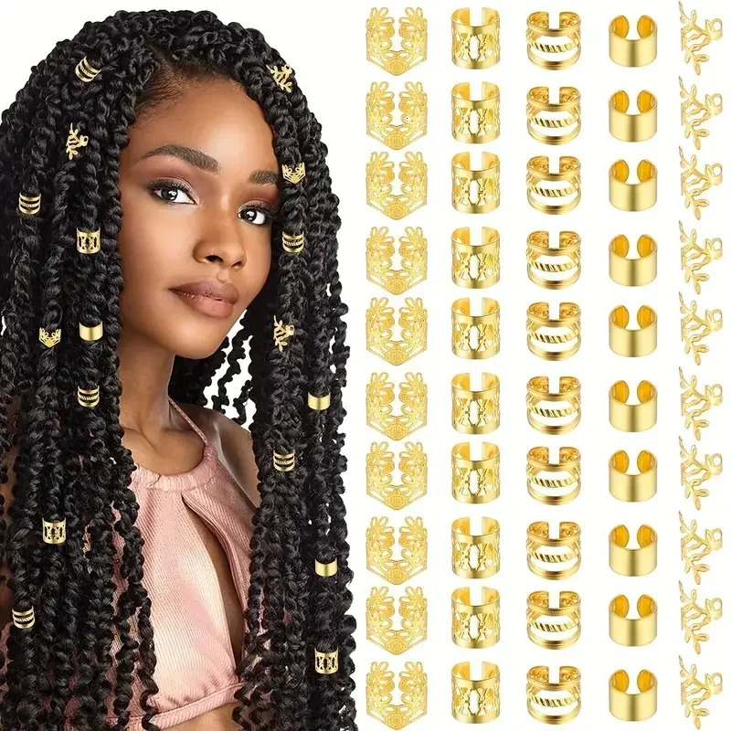 40pcs Alloy Hair Jewelry for Braids Dreadlock Accessories Metal Braid Clips NonPiercing Ear Beard Beads Cuffs 241228