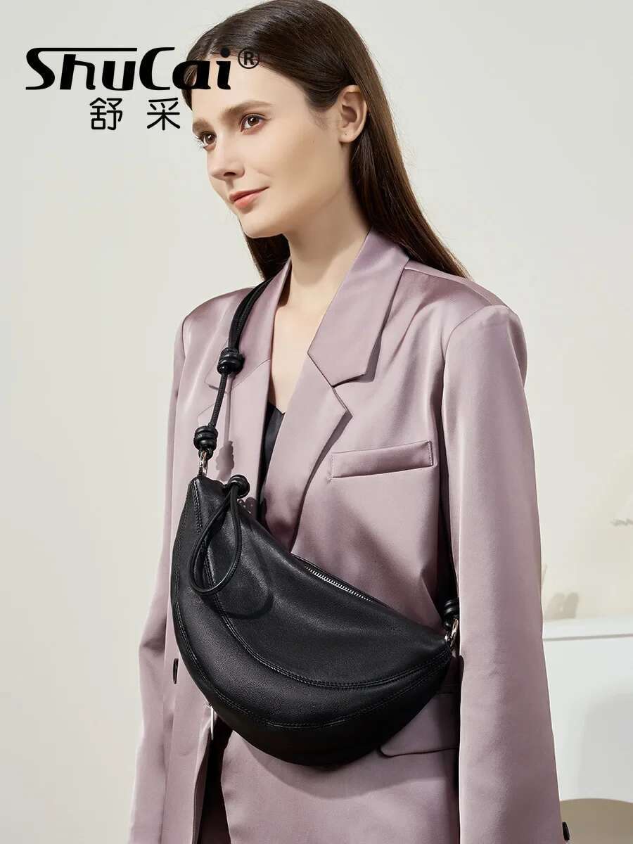 SHUCAI Dumpg Cowhide Bag Soft Leather Large Capacity Minimalist Shoulder Crossbody Bags Women Female Sier 2025 New