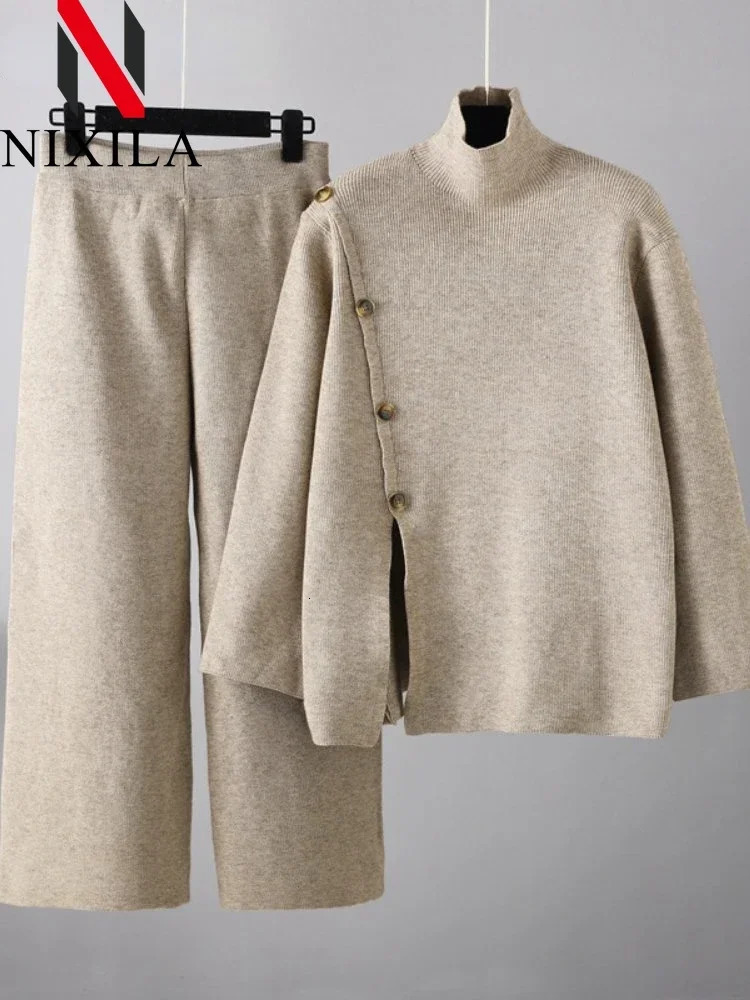 Winter Autumn Sweater 2 Piece Sets Fashionable Knit Pant Elegant Retro Pullover Two Womens Outfits Clothes 250106