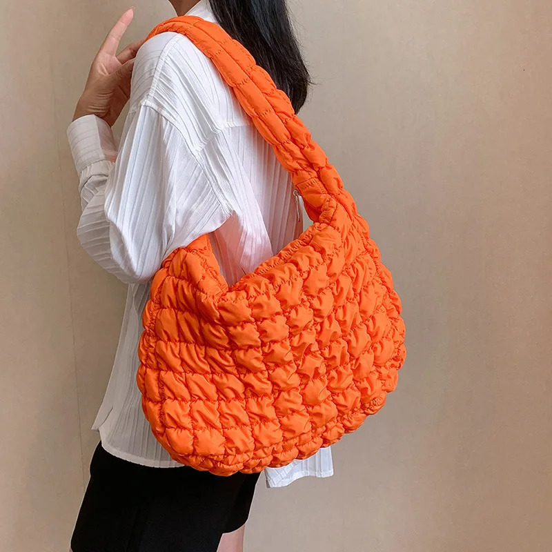 Women Fashion Crossbody Bag Large Capacity Puffy Nylon Casual Handbag Lightweight Quilted Padded Double Zipper Hobo Shoulder Bag 250106
