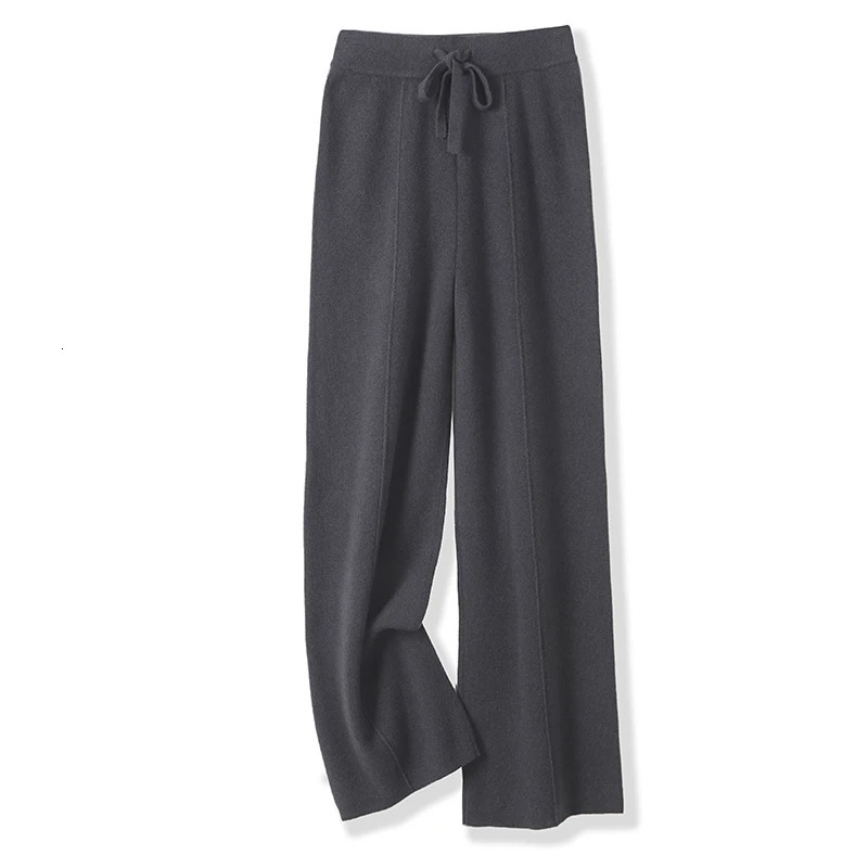 100% merino wool womens knitted trousers laceup fashionable warm autumn and winter 250108