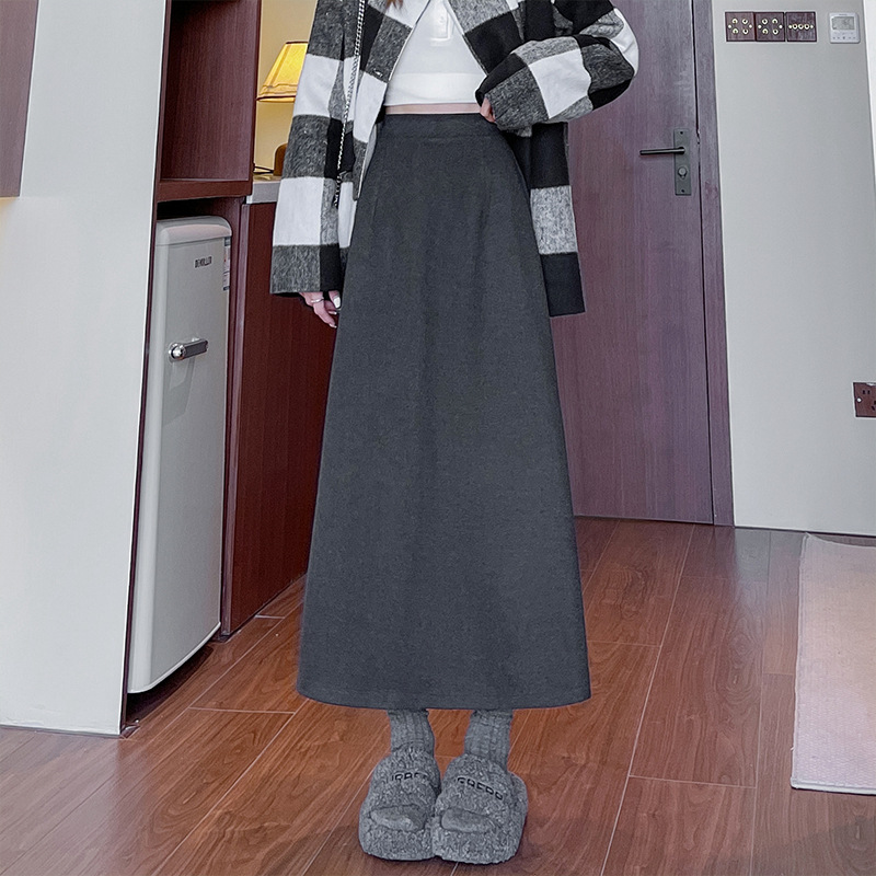 V3109 Skirt Women Autumn Winter New Slit Midi Skirt High Waist Slim Large Size Fashionable All-match Hip Skirt