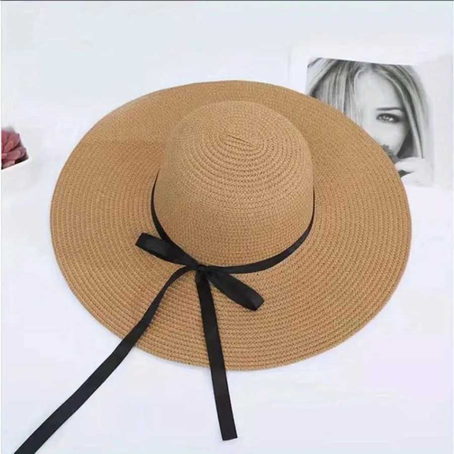 Grass Big Brim Summer Sunscreen Bow Ribbon Hat Fishermans Hat Handmade Creative Dress Solid Travel Beach Clerk Bucket Hat X250109