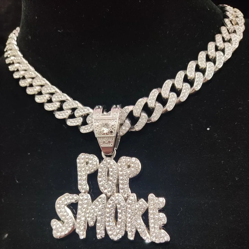 Men Women Hip hop POP SMOKE Rapper Pendant Necklace Crystal Cuban Chain HipHop Iced Out Necklaces Fashion Jewelry 250109