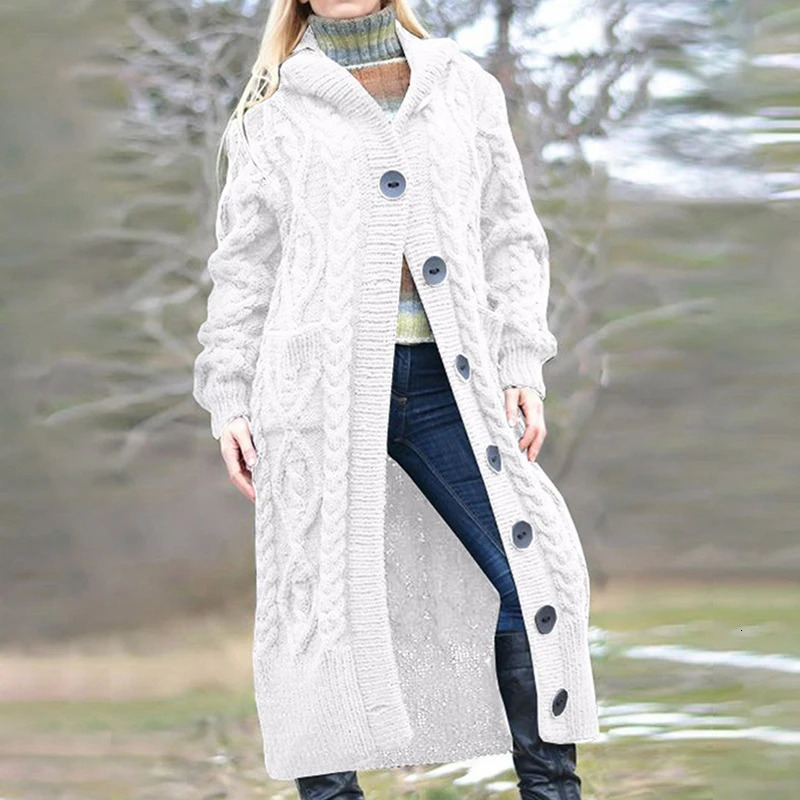 Xingqing Winter Long Cardigan Women Fashion Solid Color Single Breasted Long Sleeve Hooded Sweater Tops with Pockets Streetwear 250106