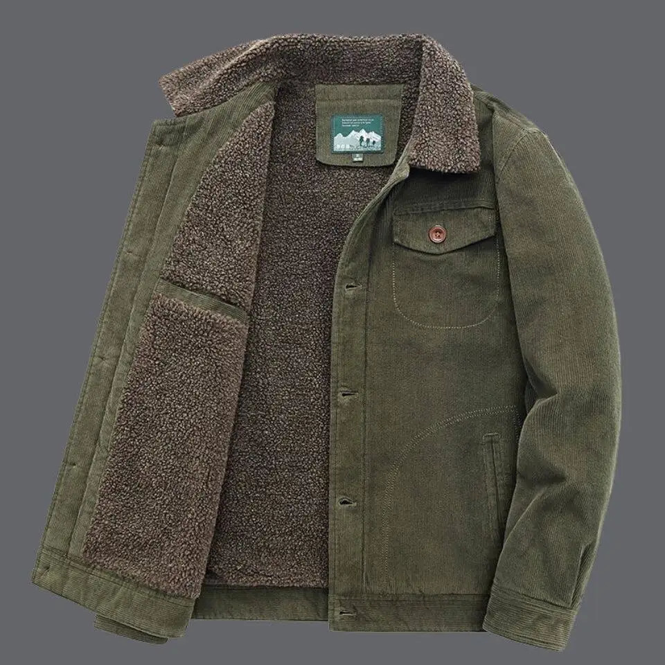 Corduroy Jacket Men Winter Thick Warm Parkas Coats Male Casual Multiple pockets Oversized Fleece Jackets Mens Solid Clothing 250107