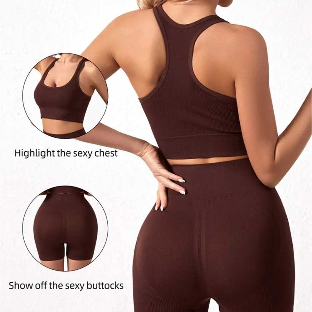 2Pcs High Waist Short Workout Outfits Ribbed Seamless Tracksuit Leggings Sleeveless Crop Matching Active Set BikerXJ250109