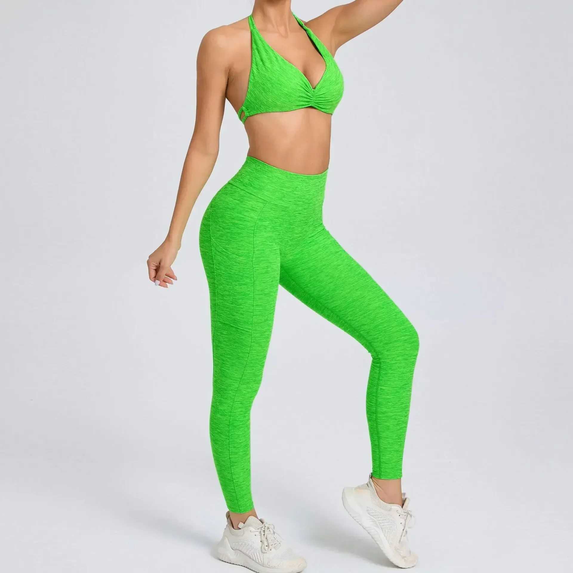 Seamless Yoga Sets Sports Fitness High Waist Hip-lifting Pockets Pants Backless Bra Suits Workout Gym Leggings Sets for WomenXJ250109