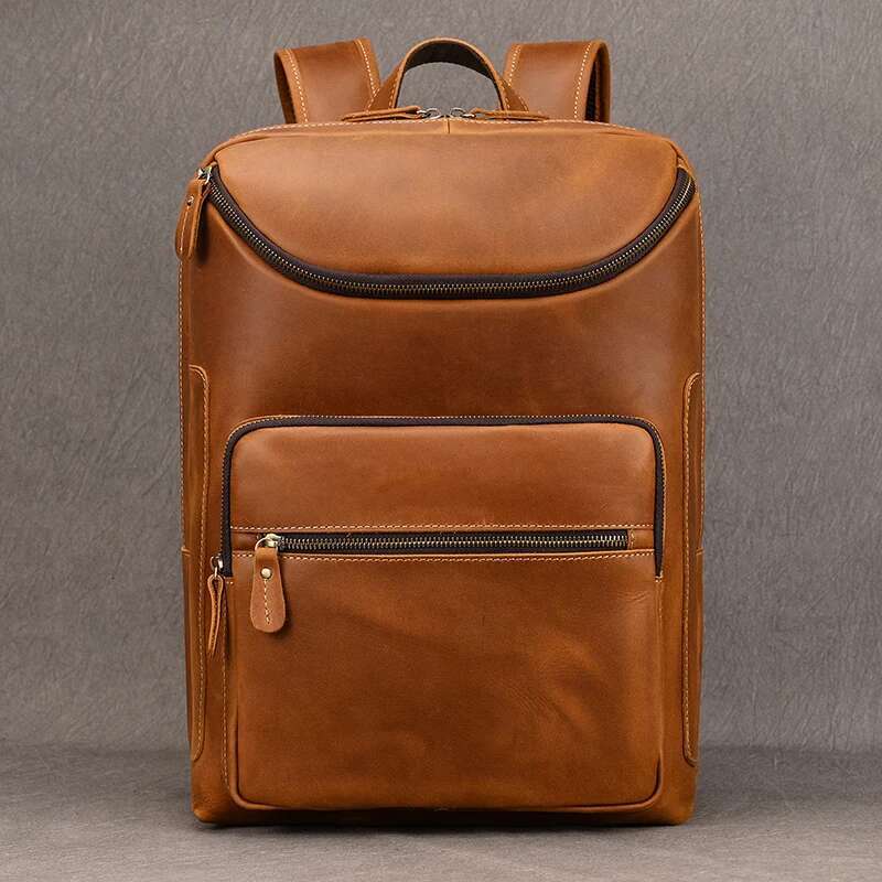 2023 New Fashion Bag 14 15.9 Laptop Backpack For Man Male Genuine Leather Men's Travel Bagpack Crazy Horse Skin