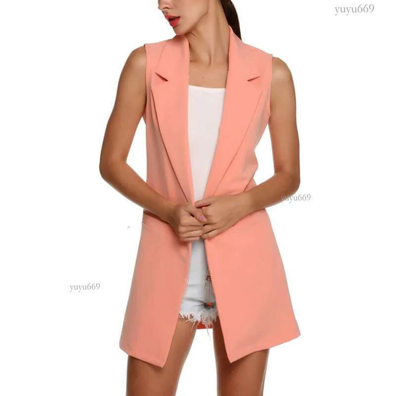 2019 Fashion Sleeveless Turn Down Collar Vest For Womem Slim Elegant Long Vest Cardigan Commuter Casual Blazer Women's