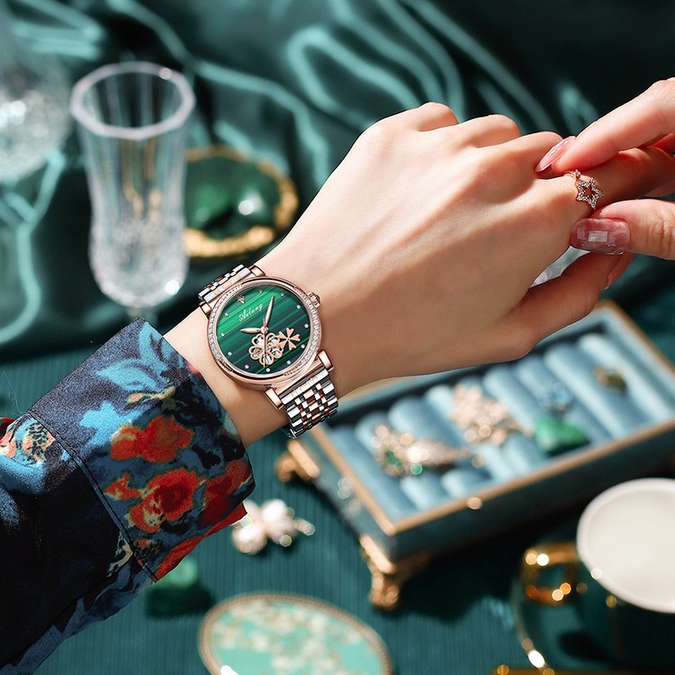 Ladies' Green Skeleton Automatic Mechanical Watch with Diamonds - Birthday Gift