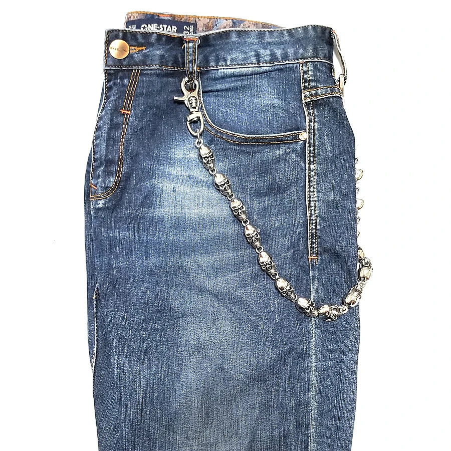 Unisex 316L Stainless Steel Silver Color Punk Gothic Skull Skeleton Jeans Chain 250107
