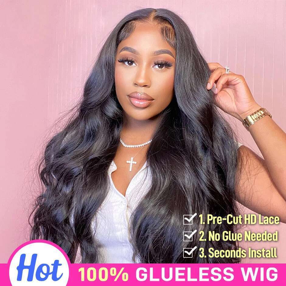 Wear Go Glueless 180% Body Wave Transparent Front Human Hair Wigs For Women 4X4 Pre-Cut Preplucked Lace Closure Wig