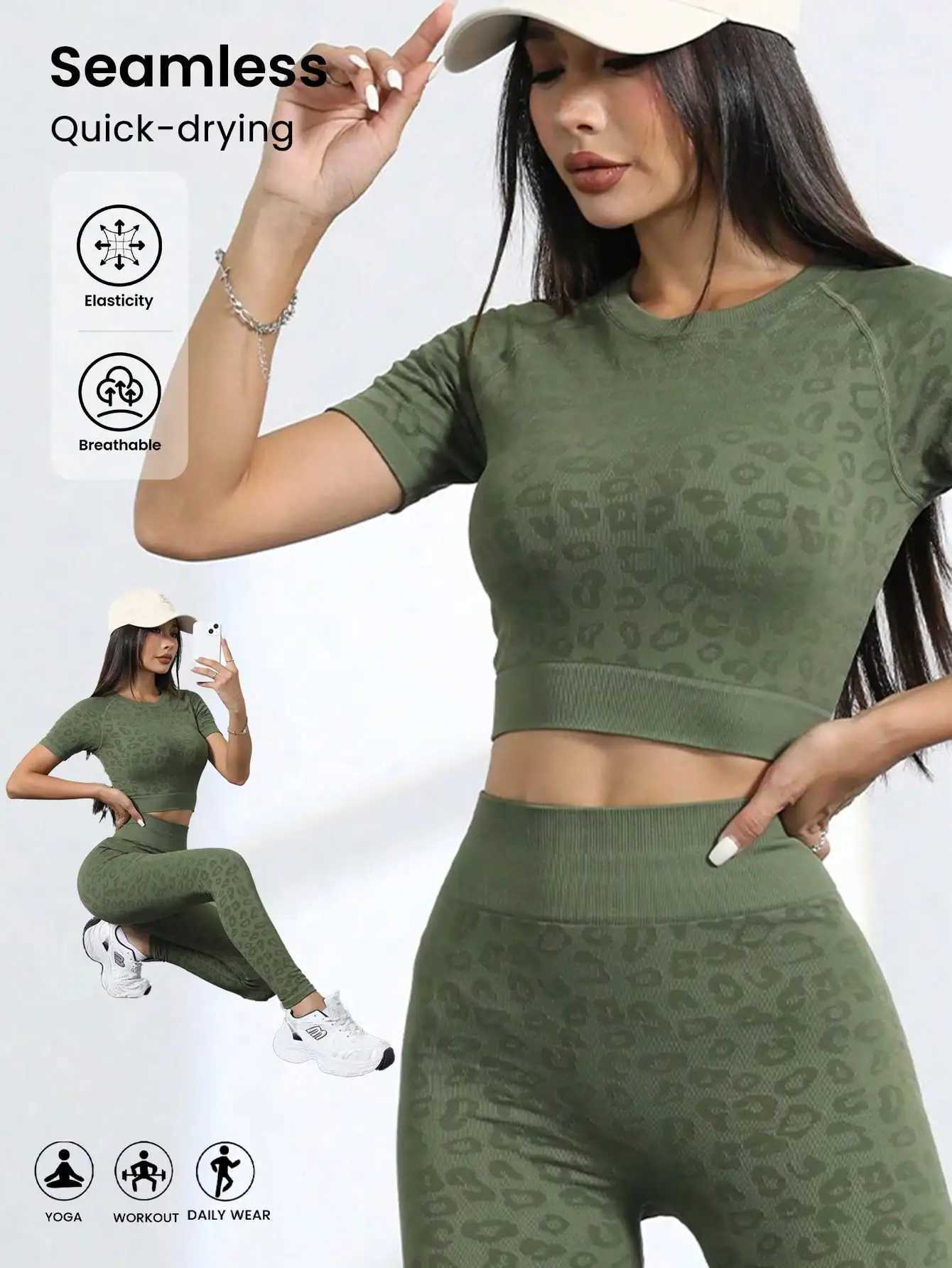 Workout Sets for Women Two Piece Outfits Seamless High Waist Leggings Yoga Crop Tops Athletic Sports Gym SetsXJ250109
