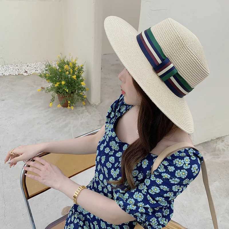 Simple solid color handmade straw hat suitable for warm summer beach sunset bucket hat autumn retro Panama flat top hat X250109