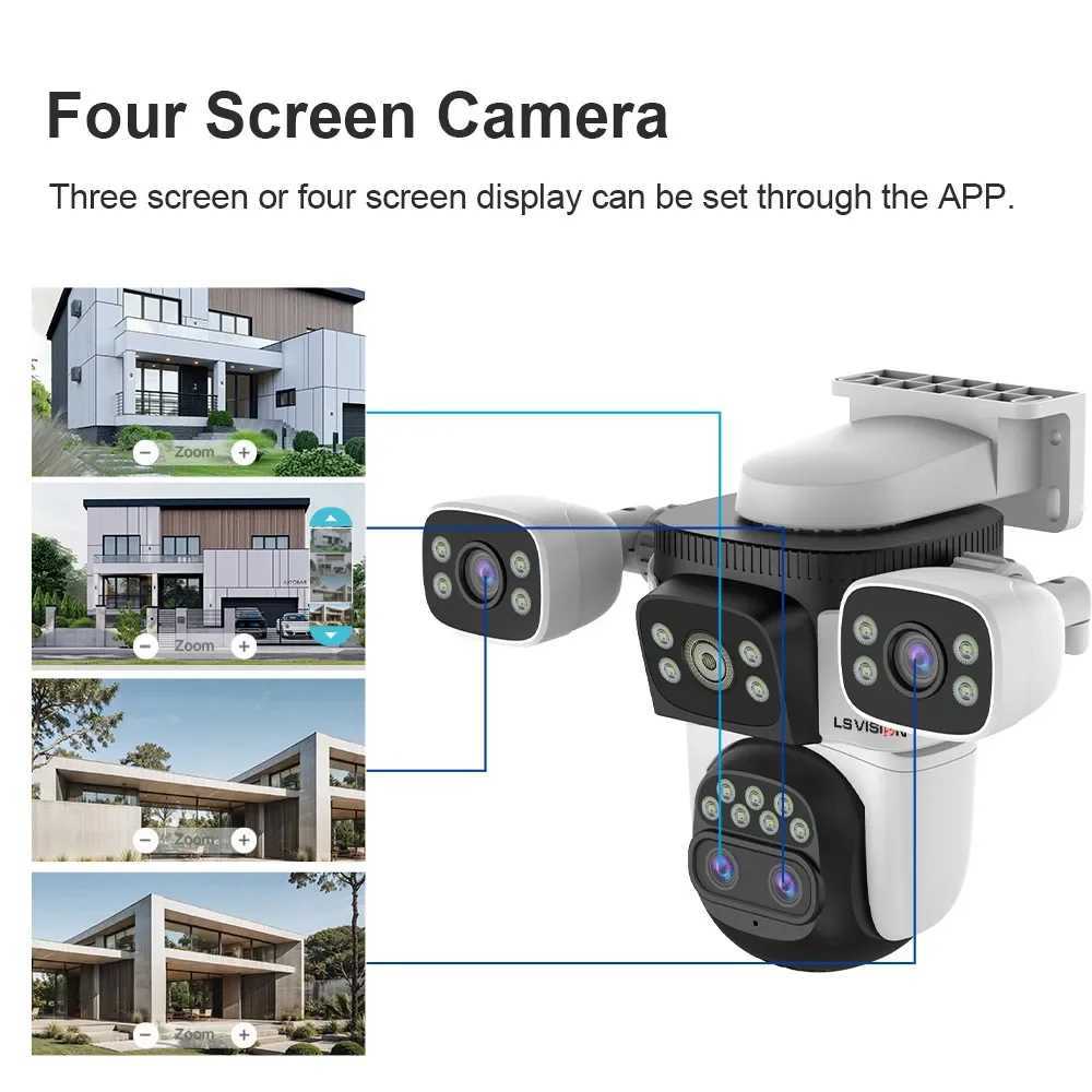 LS VISION 20MP 4*Screens Home Surveillance Wifi Camera 10X Zoom Outdoor Surveillance Camera Ip PTZ Auto Tracking Security Cctv X250110
