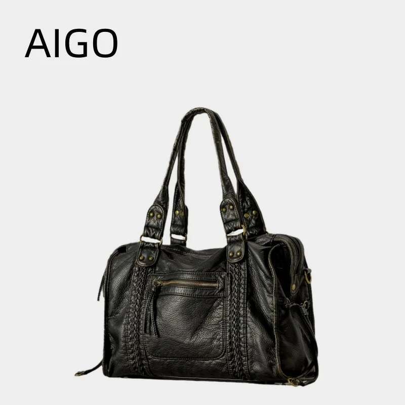 AIGO Vintage Large Capacity Women Designer Handbag Tote Retro Shoulder Crossbody Bags Quality Punk Bag