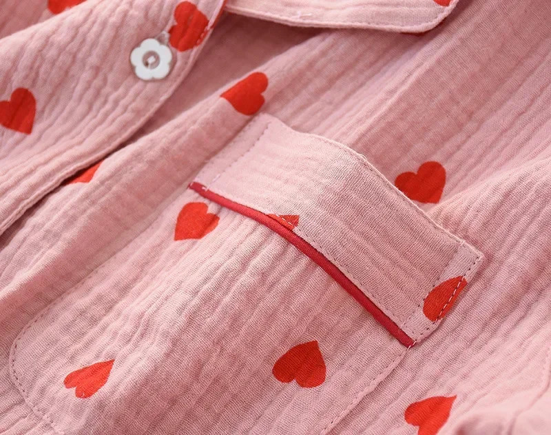 Smal Heart Printing Pink White Colors Women Trousers Pajama Set Cotton Sleepwear Clothes for Spring and Autumn Home Clothing 250106