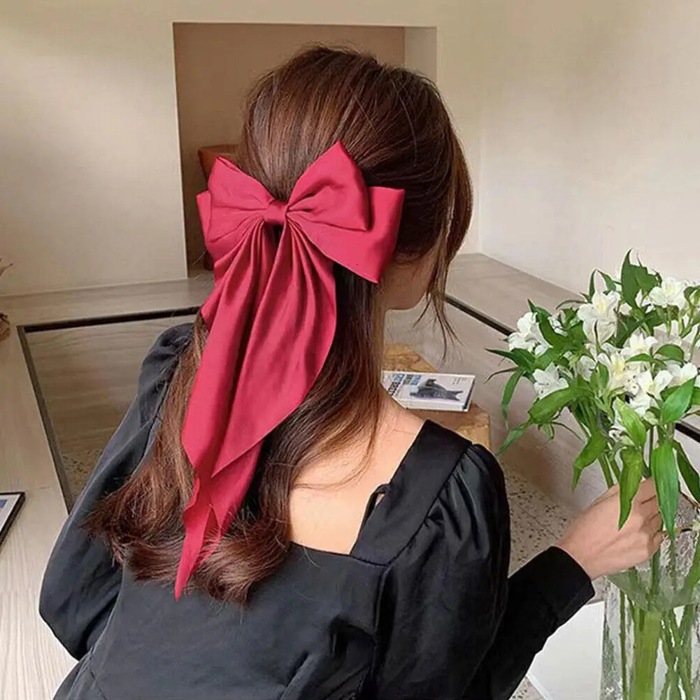 Women Large Bow Ribbon Hairpin Summer Chiffon Big Bowknot Stain Barrette Solid Color tail Clip Hair Accessories 241228