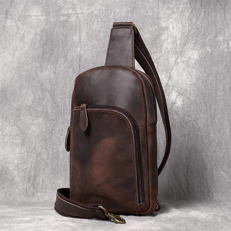Handmade Genuine Leather Chest Sports Phone Retro Large Capacity Crossbody 7.9 Inch Mini Ipad Men's Bag Leathfocus