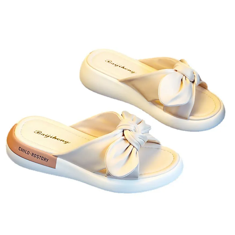 Women's White Open-Toe Bow Knot Flats - Comfy & Stylish Summer Sandals with Soft Sole