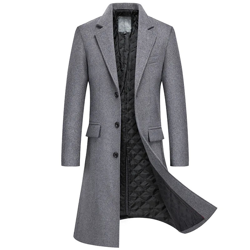Autumn Winter Long Wool Blends Men Fashion Woolen Coats Business Casual Solid Turn Down Collar Thick Trench Jacket 250106