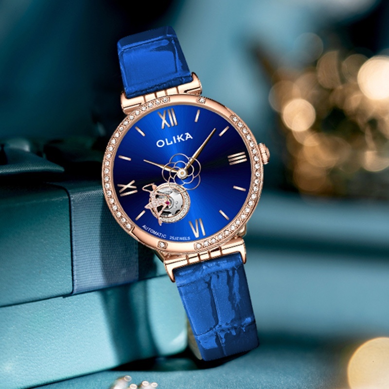 Stylish Women's Automatic Skeleton Mechanical Watch with Diamond Accents