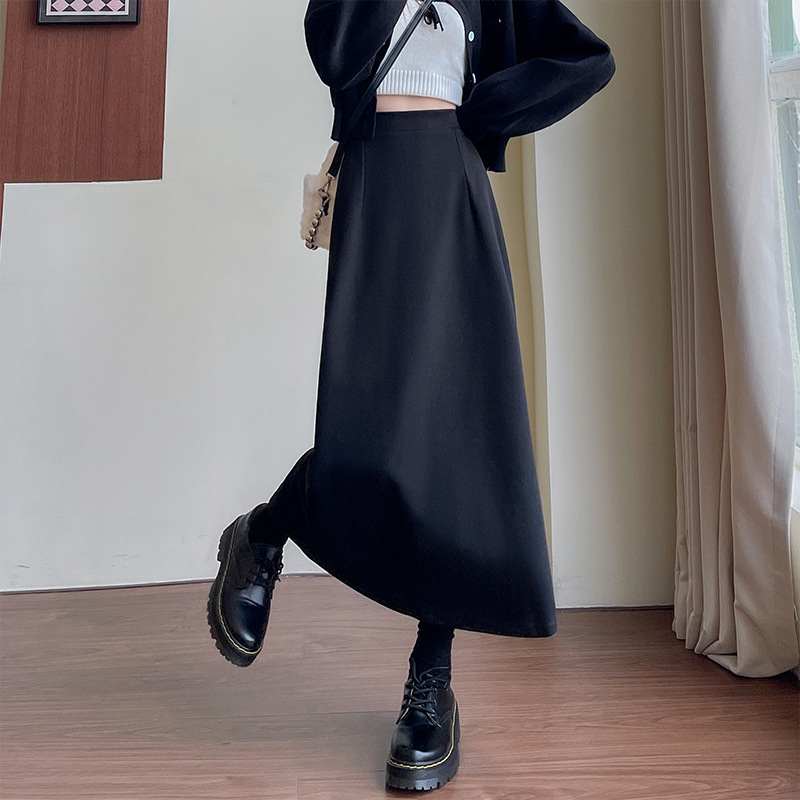 V3109 Skirt Women Autumn Winter New Slit Midi Skirt High Waist Slim Large Size Fashionable All-match Hip Skirt