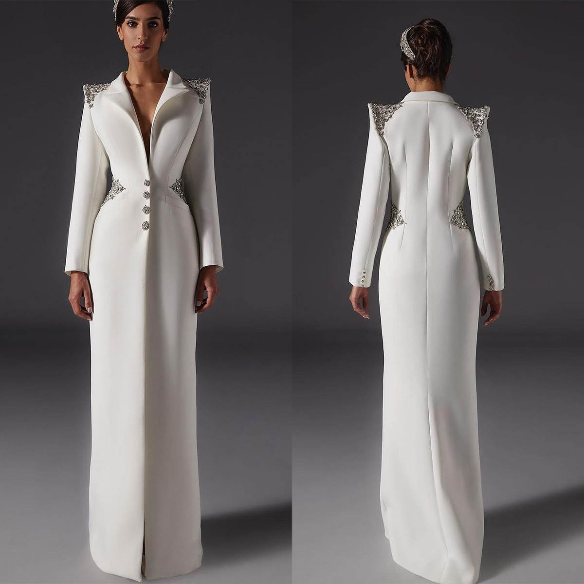 Elegant Mother of the Bride Suits Beaded Crystal One Piece Set Jacket Single Breasted Women Business Blazer Peaked Lapel Formal Work Wear Customized
