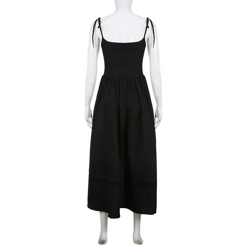 SUCHCUTE Korean Black Maxi Dress Womens Gothic Aesthetics Tight Sleeveless Party Dress Retro Street Clothing Club Dress 90s Summer M250109