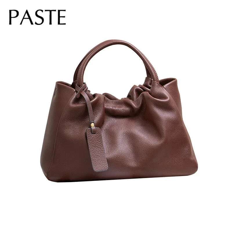 New High Class Coffee Color Large Mom Cloud Tote Soft Natural Cow Leather Women's Handbag Cowskin Female Shoulder Bag