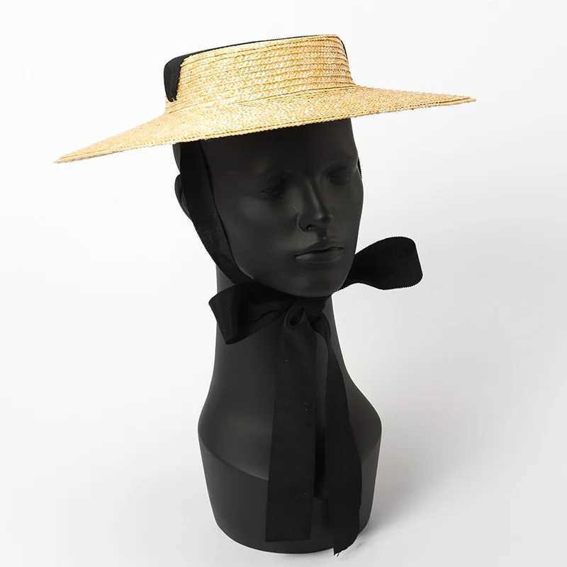 Wide Brim Rowing Hat 10cm 15cm Brim Straw Hat Warm Summer Kentucky Derby Hat White Ribbon Tie Sun Hat X250109