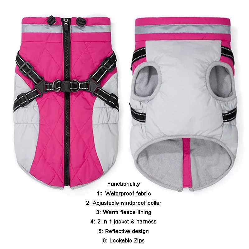 Waterproof Pet Jacket With Harness Winter Warm Dog Clothes for Small Large Dogs Labrador Coat Chihuahua French Bulldog OutfitsXJ250109