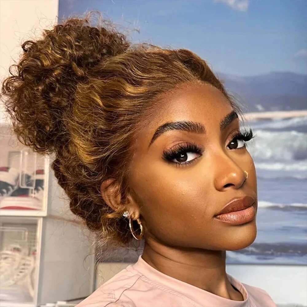 Highlight Human Hair 250 Density Wigs 30Inches Colored Deep Curly HD 360 Lace Front Wig Preplucked