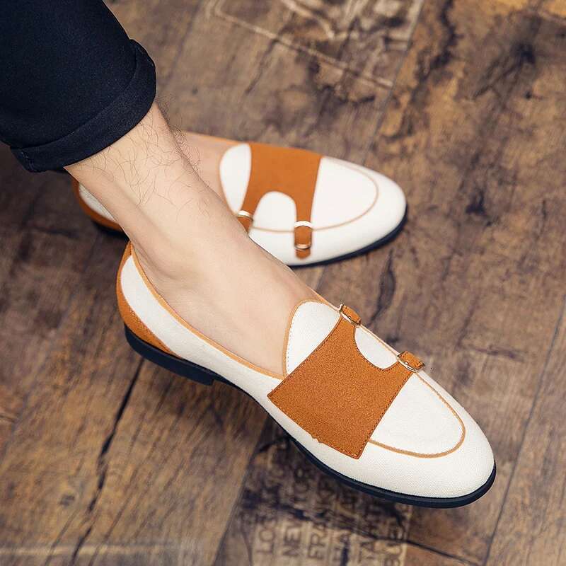 Canvas Leather Casual Brand Handmade Penny Loafers Men Slip On Flats Driving Dress Shoes White Green Moccasins