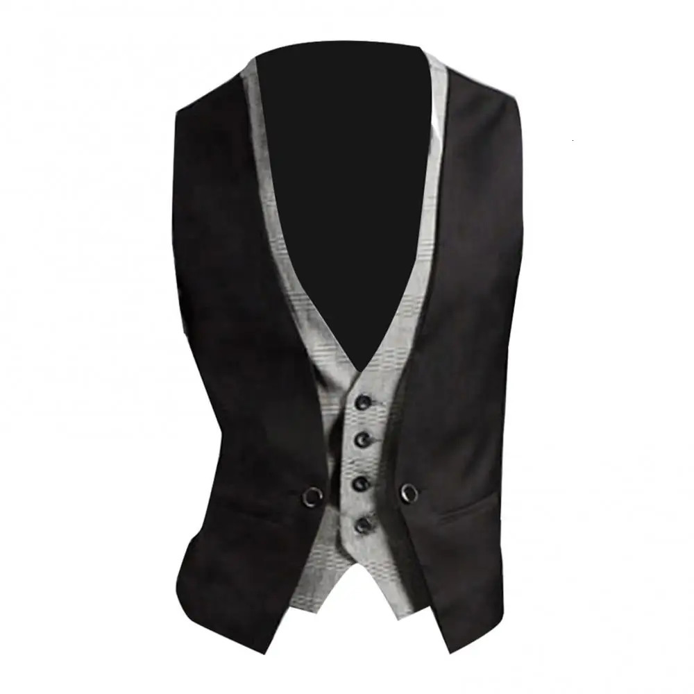Men Formal Waistcoat Vest Business Solid Color Single Button gilet Twopieces V Neck Casual Slim chalecos para hombre 250107