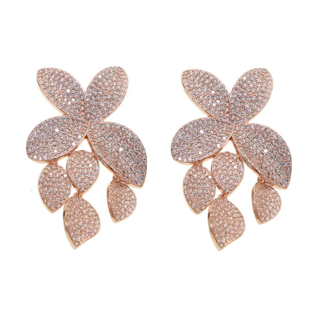 2025 Summer Fashion Ice Sparkling Cz Large Flower Leaf Pendant Earrings Suitable for High Quality Wedding Jewelry for Women 250109